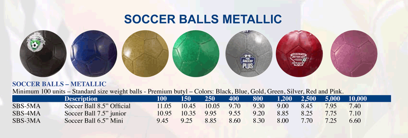 Custom metallic colored soccer balls with your printed logo on each ball. Order personalized metallic colored soccer balls with your printed logo. Order metallic colored soccer balls from our company.