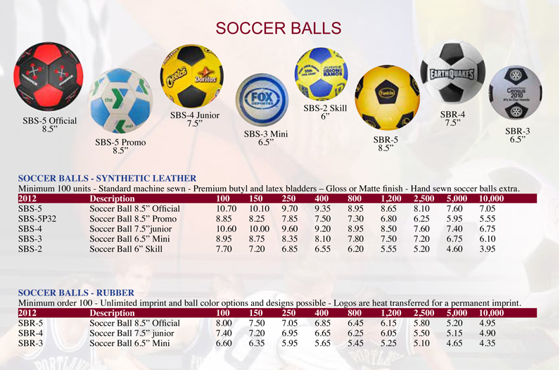 Custom soccer balls with your printed logo on each ball. Order personalized soccer balls with your printed logo. Customized soccer balls for promotional events and tradeshow giveaways.